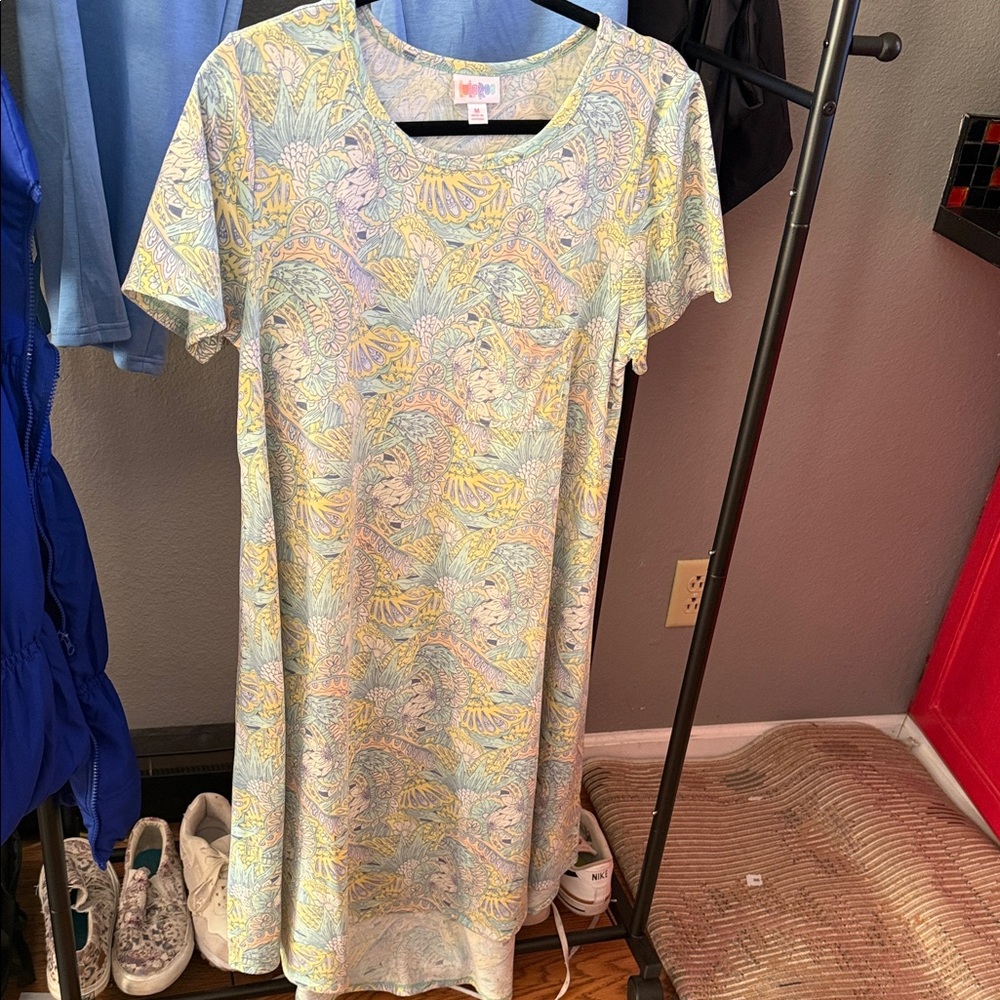 LuLaRoe Pastel Blue Yellow Mint Floral A-Line Dress